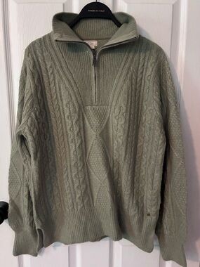Fat Face Women's Quarter-Zip Cable Knit Sweater in Sage Green